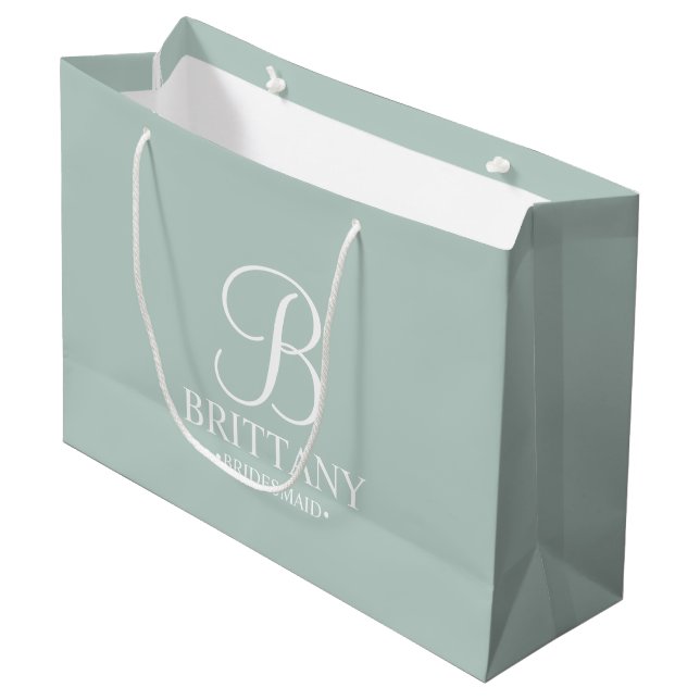 Elegant Personalised Bridesmaid Monogram and Name Large Gift Bag (Front Angled)