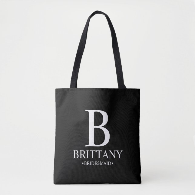Elegant Personalised Bridesmaid Monogram and Name  Tote Bag (Front)