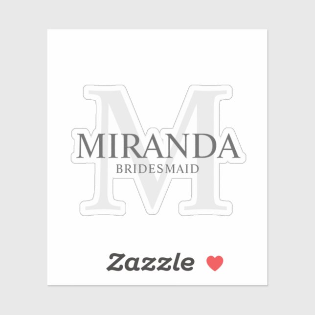 Elegant Personalised Bridesmaid Name and Monogram (Sheet)
