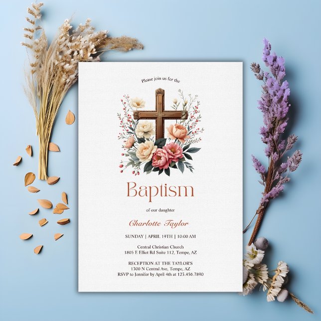 Elegant Personalised Catholic Baby Girl Baptism Invitation (Elegant Personalized Catholic Baby Girl Baptism Invitation)