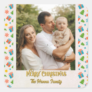 Elegant Personalised Christmas Holiday Pattern Square Sticker