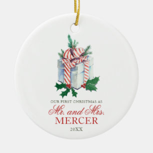 Elegant Personalised Christmas Newly Married  Ceramic Tree Decoration