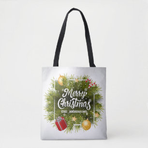 Elegant Personalised Christmas Tree Tote Bag