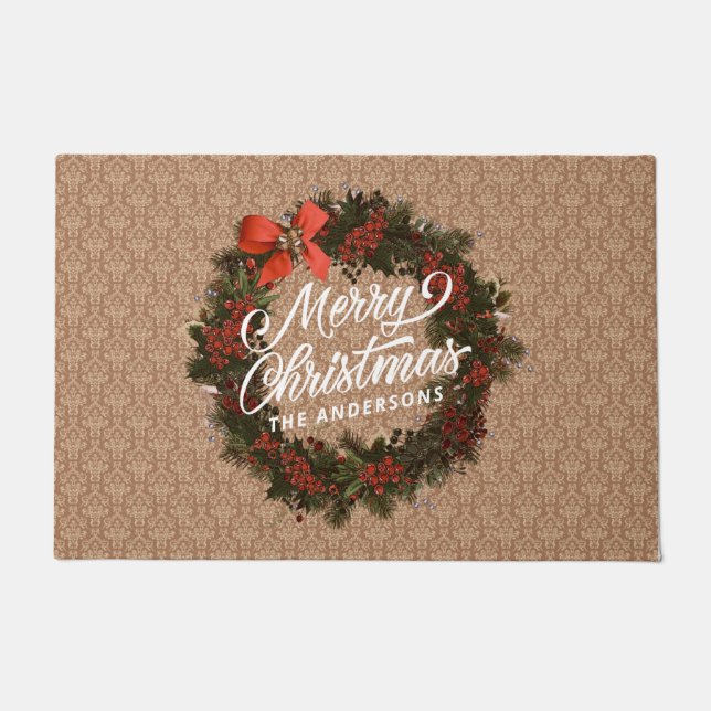Elegant Personalised Christmas Wreath | Doormat (Front)