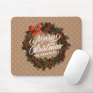 Elegant Personalised Christmas Wreath Mousepad