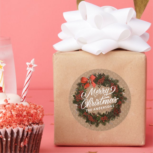 Elegant Personalised Christmas Wreath Sticker Seal (Party)