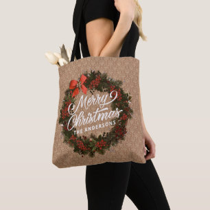 Elegant Personalised Christmas Wreath   Tote Bag