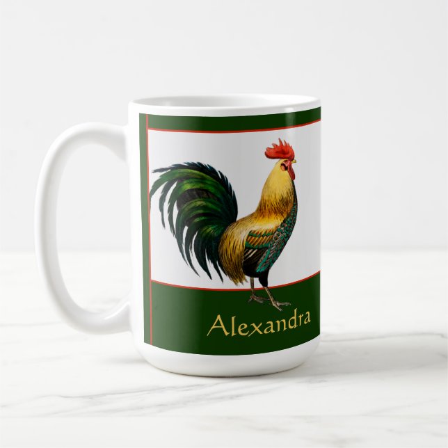 Elegant Personalised Colourful Rooster chicken   Coffee Mug (Left)