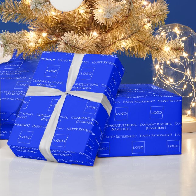 Elegant Personalised Congratulations Logo Blue Wrapping Paper (Holidays)