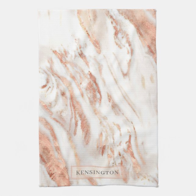 Elegant Personalised Copper Marble Rose Gold Tea Towel (Vertical)