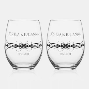 Elegant Personalised Couple's Name Date Wedding Stemless Wine Glass