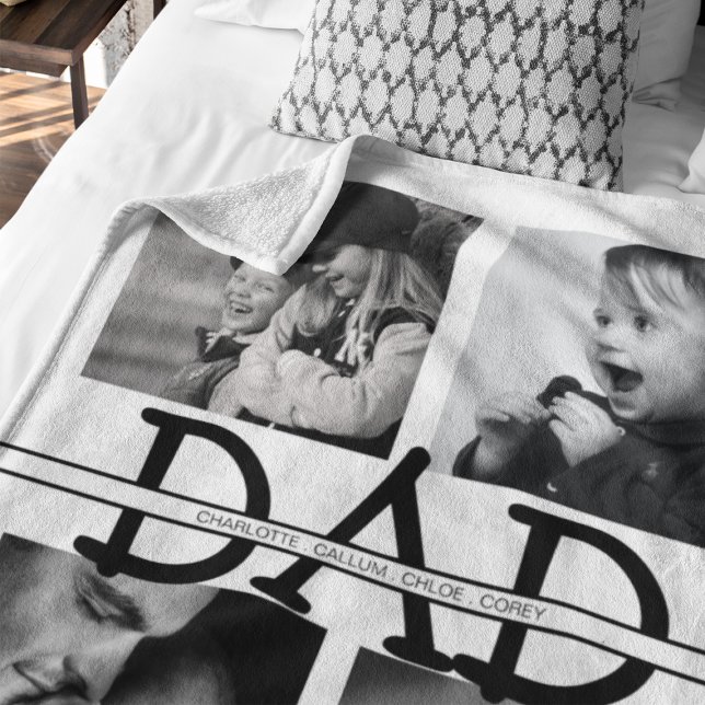 Elegant Personalised Dad Photo Collage Fleece Blanket (Creator Uploaded)