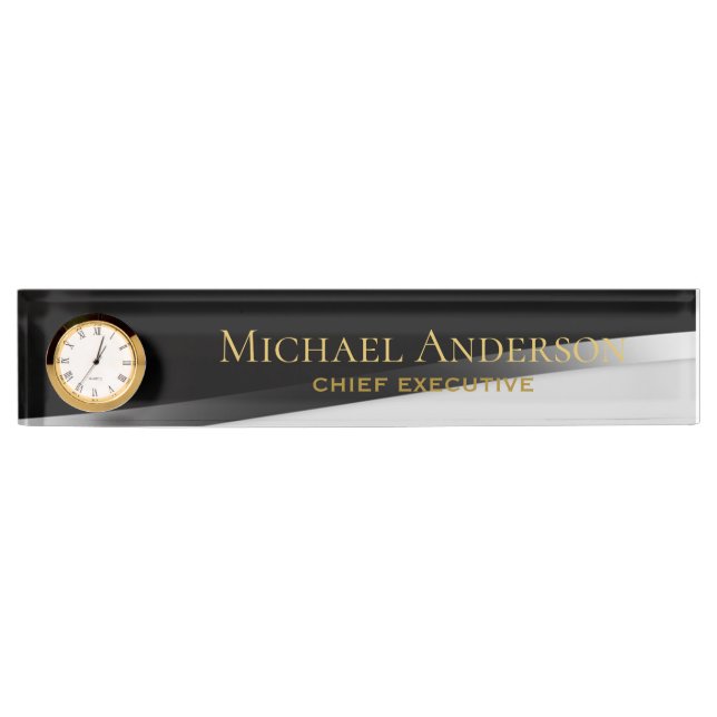 Elegant Personalised Desk NAME Plate Classic Black (Front)