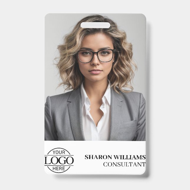 Elegant Personalised Employee Photo Company Logo ID Badge (Front)