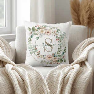 Elegant Personalised Floral Monogram Name Cushion