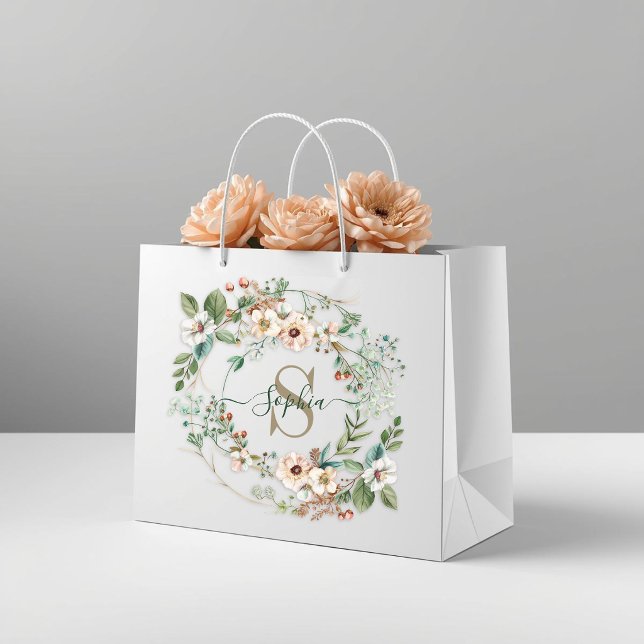 Elegant Personalised Floral Monogram Name Gift Bag (Creator Uploaded)