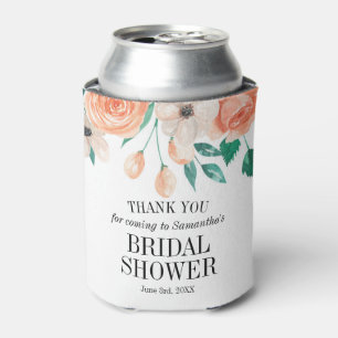 Elegant Personalised Floral Peach Bridal Shower Can Cooler