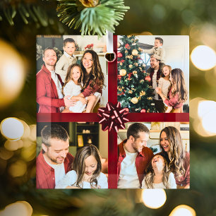Elegant Personalised Four Photo Collage Gift Trend Glass Tree Decoration