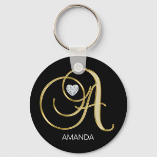 Elegant Personalised Gold Monogrammed Letter A Key Ring