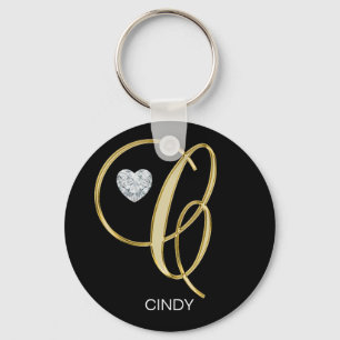 Elegant Personalised Gold Monogrammed Letter C Key Ring