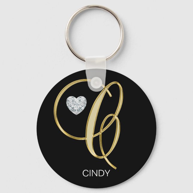Elegant Personalised Gold Monogrammed Letter C Key Ring (Front)