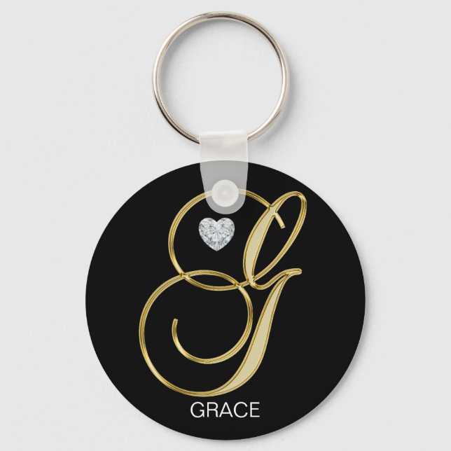 Elegant Personalised Gold Monogrammed Letter G Key Ring (Front)