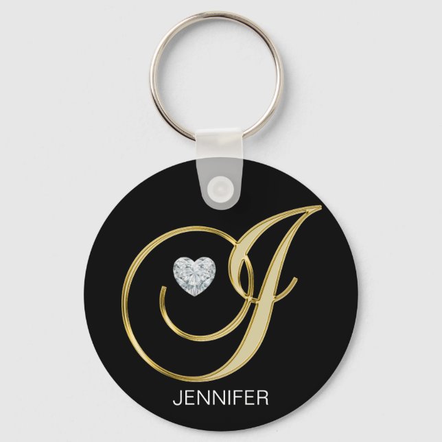 Elegant Personalised Gold Monogrammed Letter J Key Ring (Front)