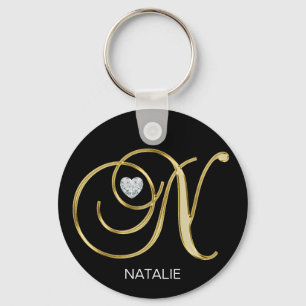 Elegant Personalised Gold Monogrammed Letter N Key Ring