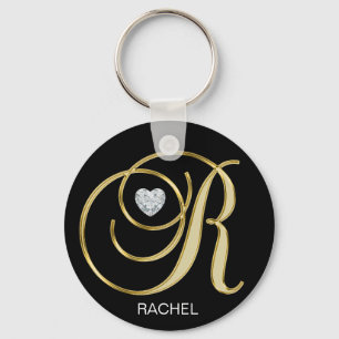 Elegant Personalised Gold Monogrammed Letter R Key Ring