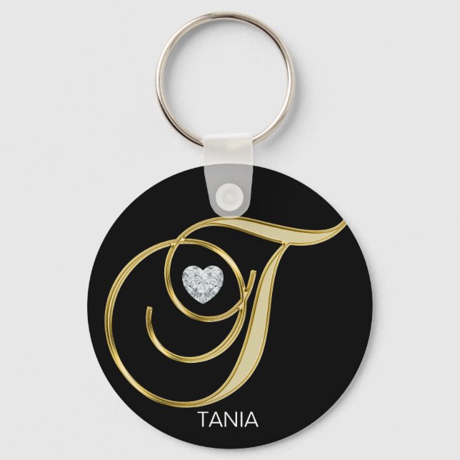 Elegant Personalised Gold Monogrammed Letter T Key Ring (Front)