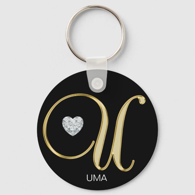 Elegant Personalised Gold Monogrammed Letter U Key Ring (Front)