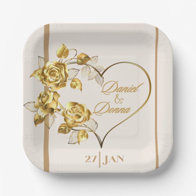 Elegant Personalised Golden Wedding Paper Plate (Front)