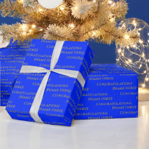 Elegant Personalised Golden Yellow on Vivid Blue Wrapping Paper
