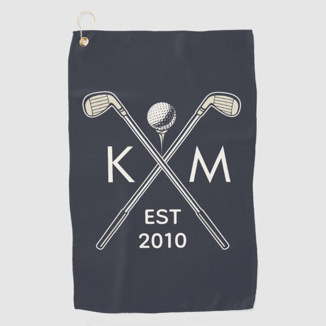 Elegant personalised golf club monogram design golf towel (Front)