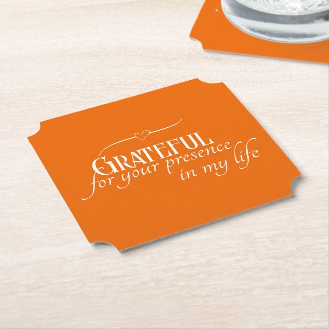 Elegant Personalised Grateful Fall Thanksgiving Paper Coaster (Angled)
