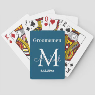 elegant personalised groomsmen, blue white playing cards