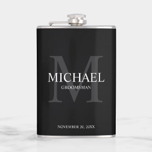 Elegant Personalised Groomsmen Monogram and Name Hip Flask
