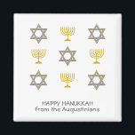Elegant Personalised Hanukkah Magnet<br><div class="desc">Elegant HAPPY HANUKKAH magnet, showing faux gold and silver STAR OF DAVID and MENORAH in a tiled pattern. Text reads HAPPY HANUKKAH with a placeholder name, and is CUSTOMIZABLE, so you can PERSONALIZE it by adding your name or other text. Ideal for Hanukkah celebrations, and with customisation can be suitable...</div>