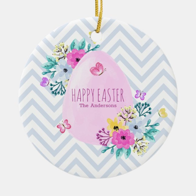 Elegant Personalised Happy Easter Ceramic Ornament (Front)