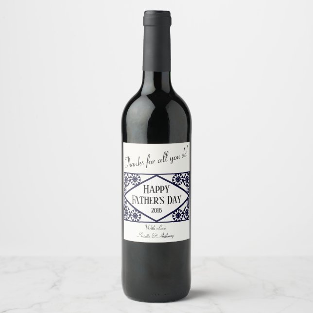 Elegant Personalised Happy Father's Day Wine Label (Front)