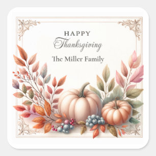 Elegant Personalised, Happy Thanksgiving Pumpkins Square Sticker