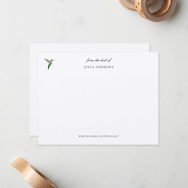 Elegant personalised hummingbird card (Front/Back In Situ)