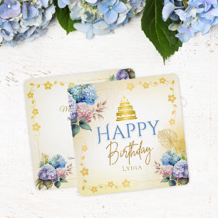 Elegant Personalised Hydrangea Flat Birthday Card