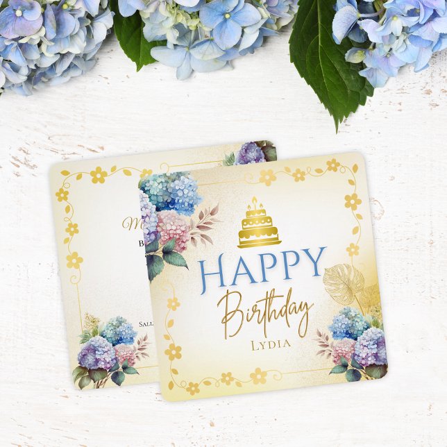 Elegant Personalised Hydrangea Flat Birthday Card (Creator Uploaded)