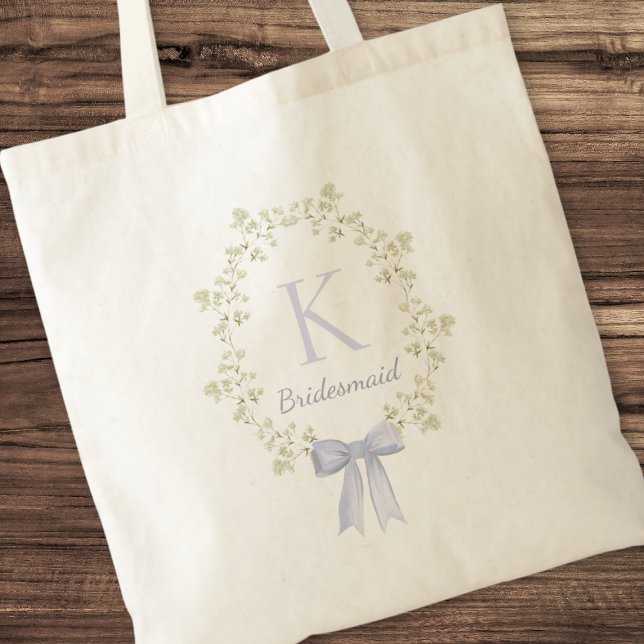 Elegant Personalised Initial Floral Bow Bridesmaid Tote Bag (Creator Uploaded)