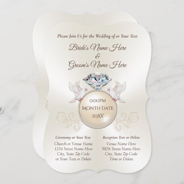 Elegant Personalised Love Bird Wedding Invitations (Front/Back)