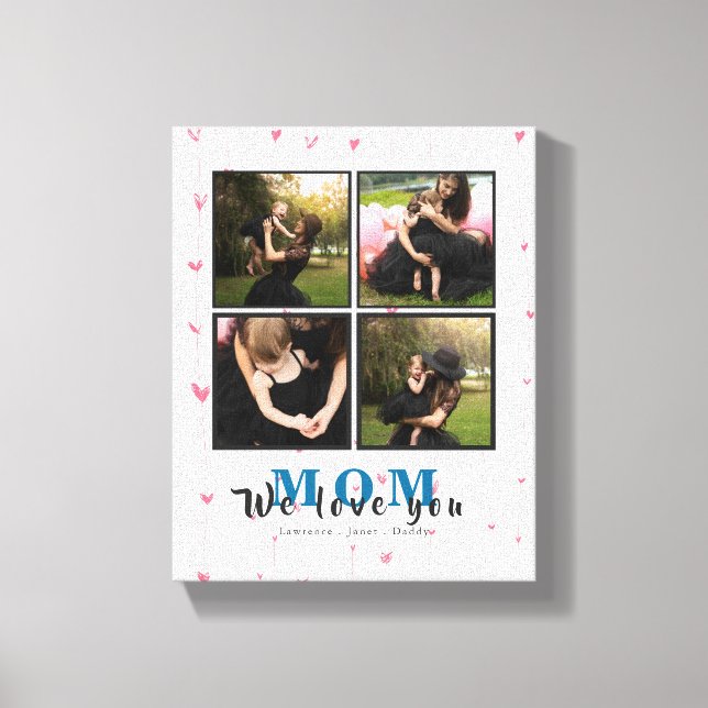 Elegant Personalised Love You Mum 4 Family Photo Canvas Print (Front)