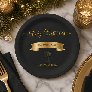 Elegant Personalised Merry Christmas Paper Plates