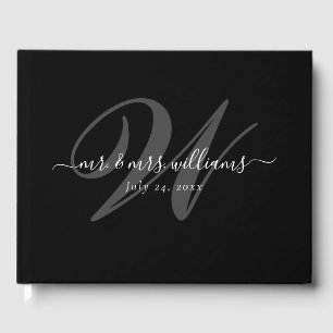 Elegant Personalised Modern Black Monogram Wedding Guest Book