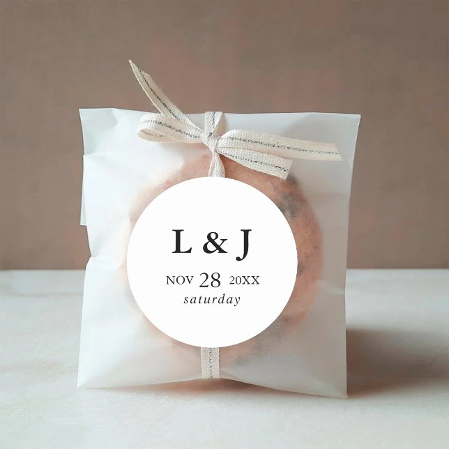 Elegant Personalised Modern Calligraphy Wedding Classic Round Sticker (Personalized calligraphy wedding sticker adds elegant style to favors and gifts.)